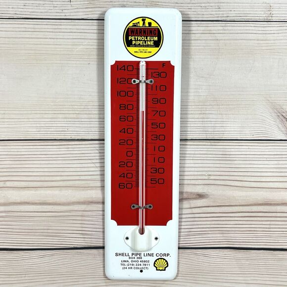 Vintage Shell Pipeline Corp Warning Thermometer 11.5" Metal Advertising Sign USA - Picture 11 of 12
